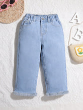 Young Girl Washed Denim Jeans With Holiday Casual Style And Faux Fur Hem